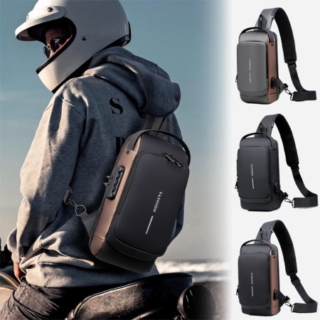 USB charging port sling Anti-theft shoulder bag (Brown )