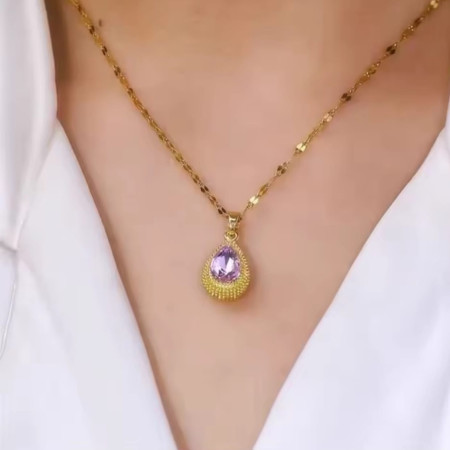 Purple Water Drop Locket Chain