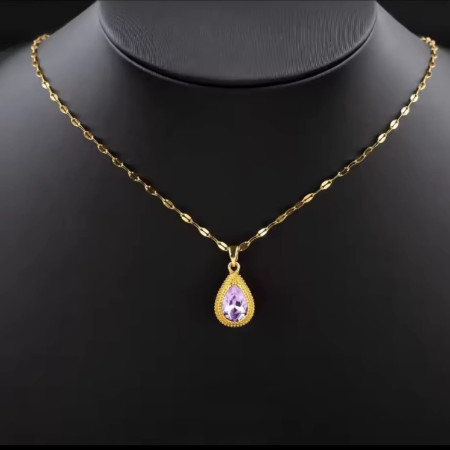 Purple Water Drop Locket Chain