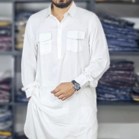 Viscose Cotton Kabli Set (White color)