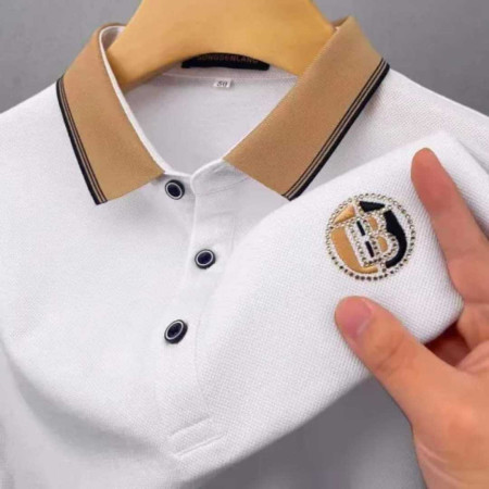 Premium Cotton Half Sleeve Polo Shirt (B logo White)