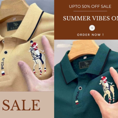 2 Pcs Combo Premium Cotton Half Sleeve Polo Shirt ( US Polo Biscuit+Petrol)
