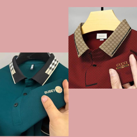 2 Pcs Combo Premium Cotton Half Sleeve Polo Shirt ( Gucci Red+ Bubey Petrol)