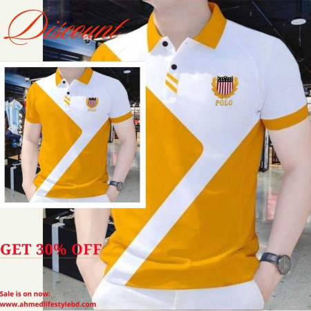 Cotton Polo Shirt (Cross Yellow White)
