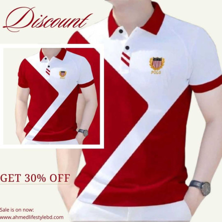 Cotton Polo Shirt (Cross Red White)