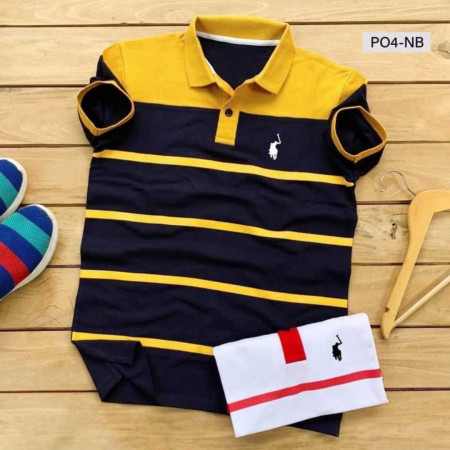 Cotton Polo Shirt (4 Striped Yellow)