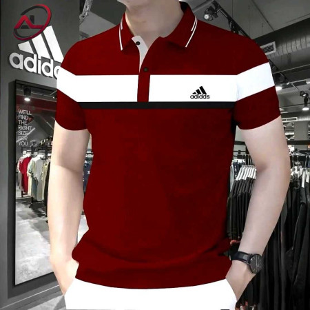 Cotton Polo Shirt (Adidds White Maroon)