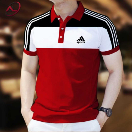 Cotton Polo Shirt (sports Red White)