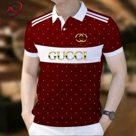 Cotton Polo Shirt (Gicci White Maroon )