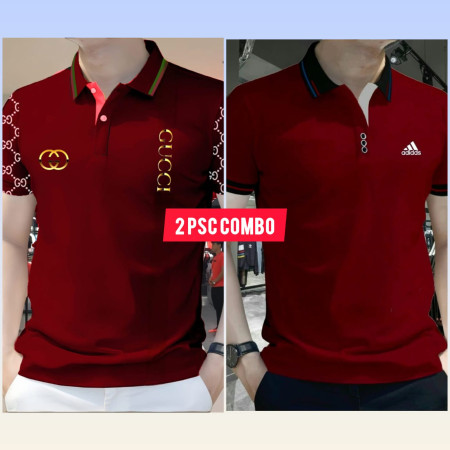 2 psc combo Cotton Polo Shirt (G New Maroon+Adidds New solid Maroon)