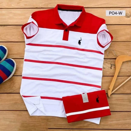 Cotton Polo Shirt (4 strip red)