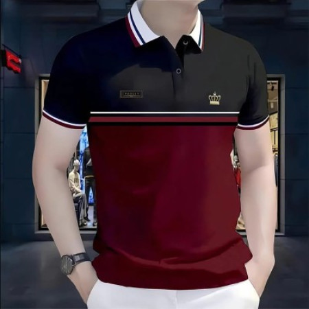 Cotton Polo Shirt ( Poulet Black & Maroon)