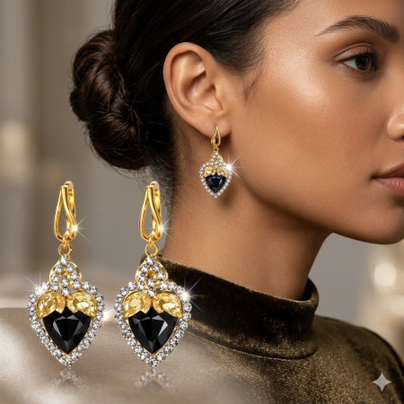 Zircon Golden Heart Earrings -154