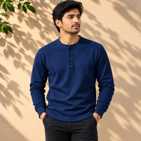 Ribbed Henly Sweatshirt (Navy Blue color)
