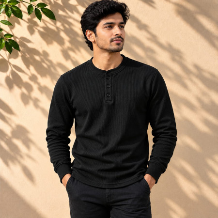 Ribbed Henly Sweatshirt (Black color)