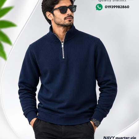 Zipper High Neak Sweater (Navy Blue Color)