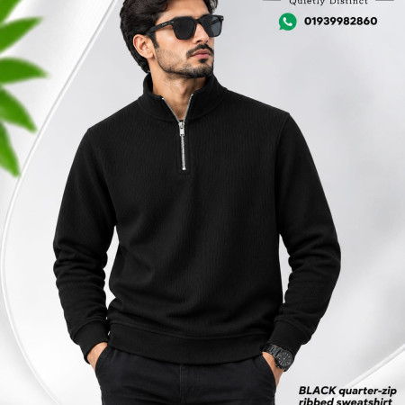 Zipper High Neak Sweater (Black Color)