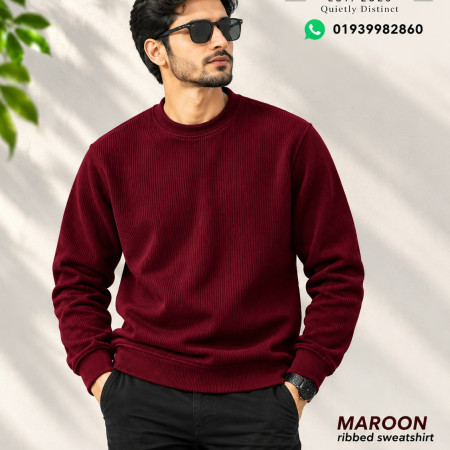 Ribbed Solid Sweatshirt (Maroon color)