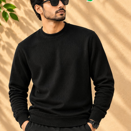 Ribbed Solid Sweatshirt (Black color)
