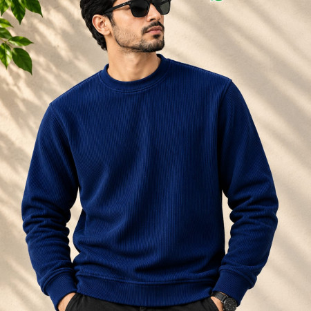 Ribbed Solid Sweatshirt (Navy Blue color)