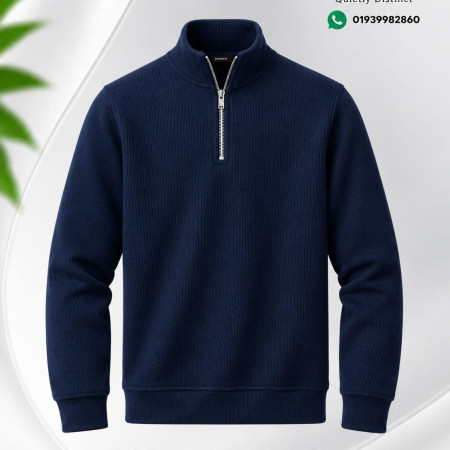 Zipper High Neak Sweater (Navy Blue Color)