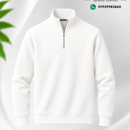 Zipper High Neak Sweater (White Color)