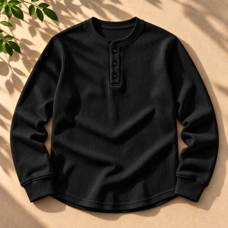 Ribbed Henly Sweatshirt (Black color)