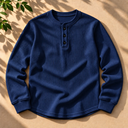 Ribbed Henly Sweatshirt (Navy Blue color)