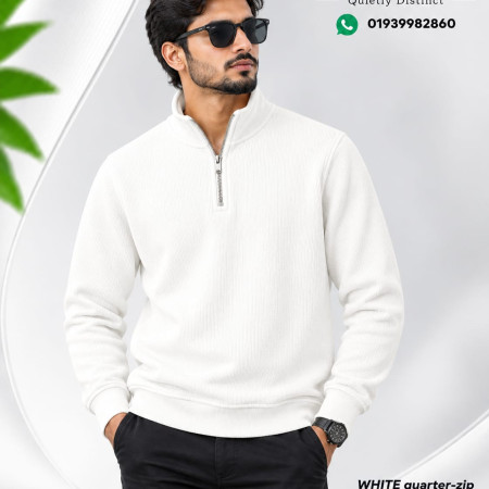 Zipper High Neak Sweater (White Color)