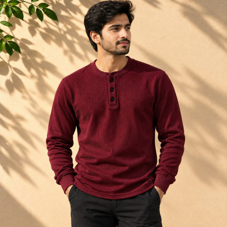 Ribbed Henly Sweatshirt (Maroon color)